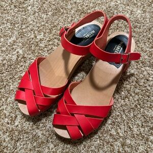 Rare Red Swedish Hasbeens Magdalena Sandal Clogs